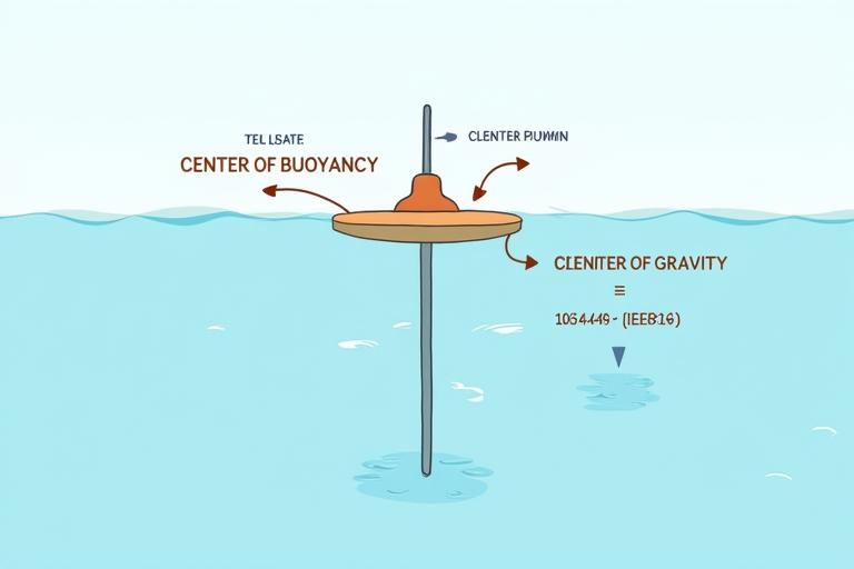 Diagramma scientifico che illustra il principio di galleggiabilità e il centro di gravità di un galleggiante Giada Ami in acqua.