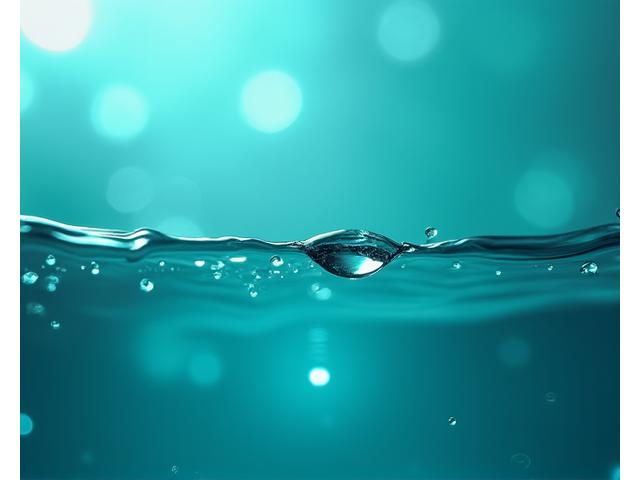 Primo piano di un filo in fluorocarbon quasi invisibile nell'acqua, con una gocciolina che riflette la luce.