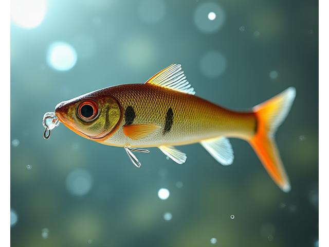 Un artificiale da pesca che imita perfettamente un piccolo pesce foraggio, con dettagli realistici catturati attraverso la scansione 3D.