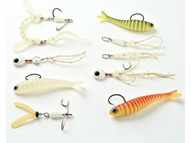 Schema illustrativo delle diverse tecniche di innesco per soft plastic, come Texas Rig e Wacky Rig, con un'esca a verme.