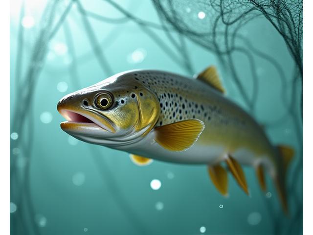 Dettaglio di rete da guadino con rivestimento in gomma anti-graffio, che protegge le squame del pesce.